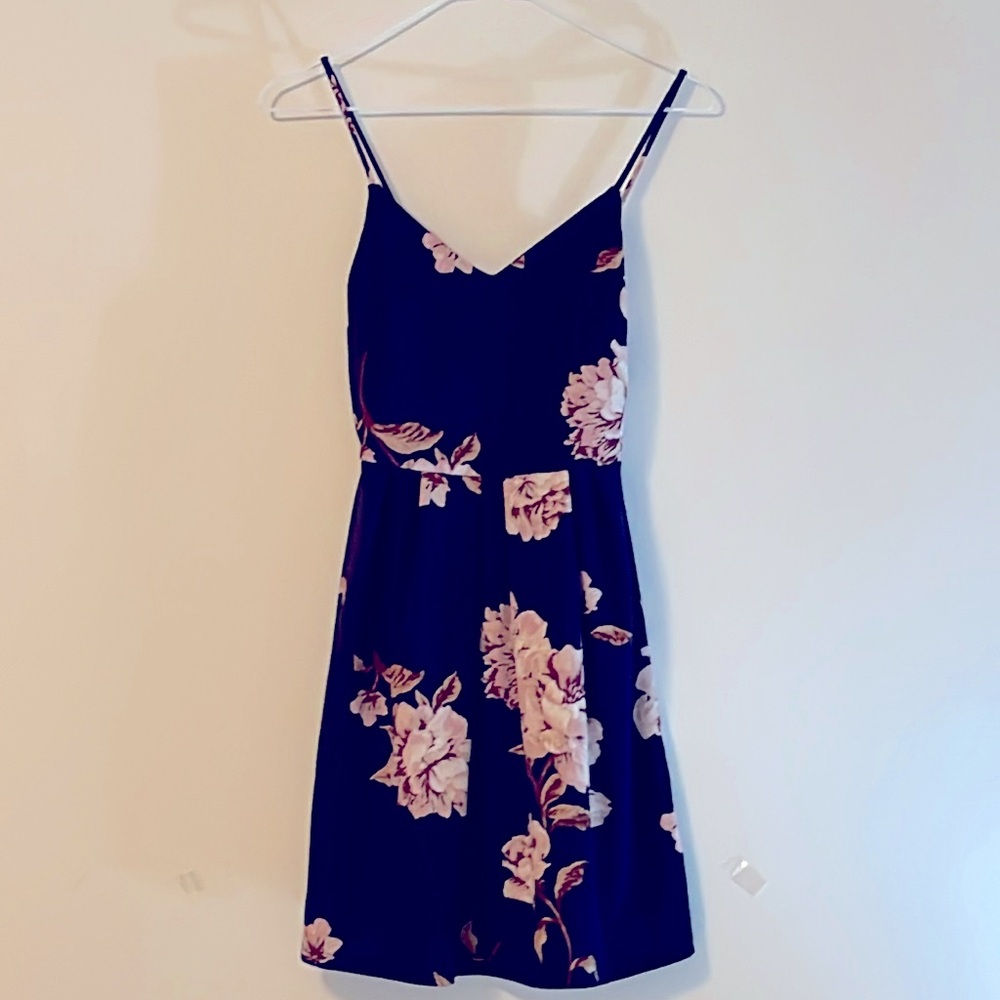Blue flowered spaghetti strap sun dress